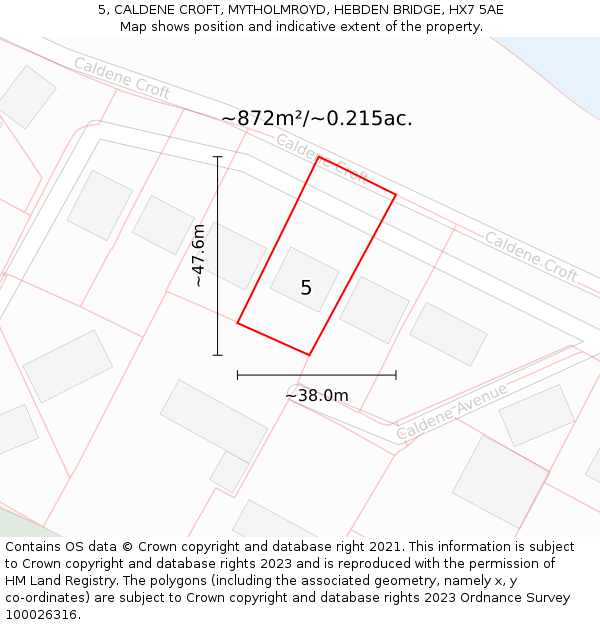 5, CALDENE CROFT, MYTHOLMROYD, HEBDEN BRIDGE, HX7 5AE: Plot and title map