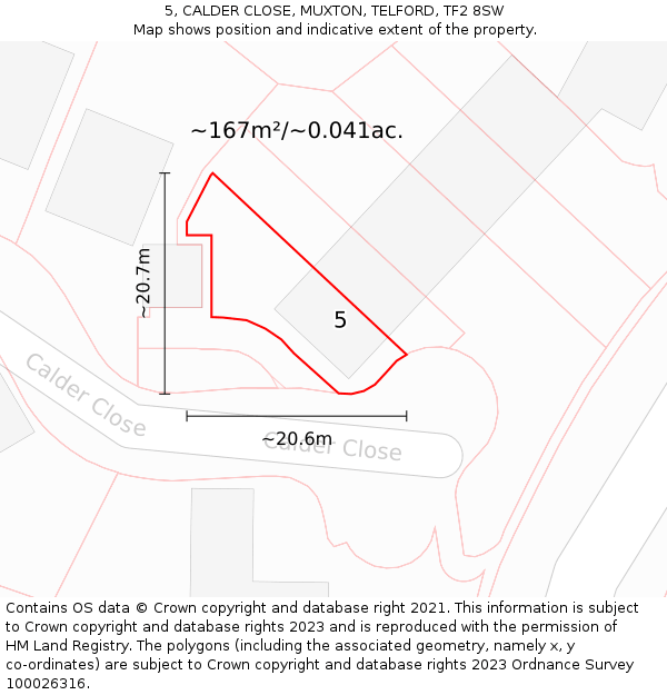 5, CALDER CLOSE, MUXTON, TELFORD, TF2 8SW: Plot and title map