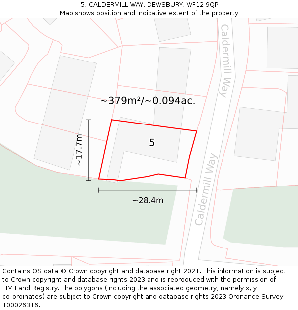 5, CALDERMILL WAY, DEWSBURY, WF12 9QP: Plot and title map