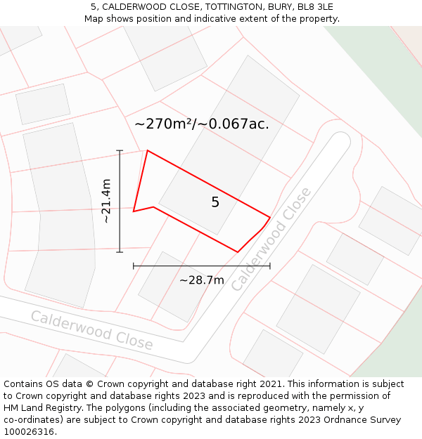 5, CALDERWOOD CLOSE, TOTTINGTON, BURY, BL8 3LE: Plot and title map