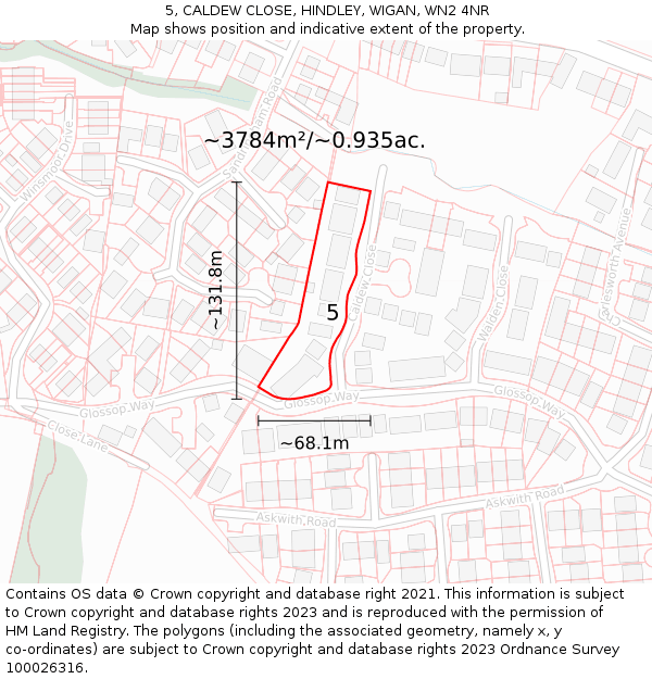 5, CALDEW CLOSE, HINDLEY, WIGAN, WN2 4NR: Plot and title map
