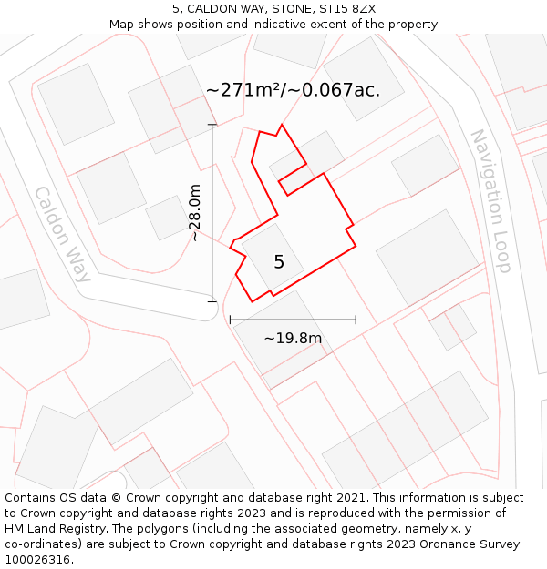 5, CALDON WAY, STONE, ST15 8ZX: Plot and title map