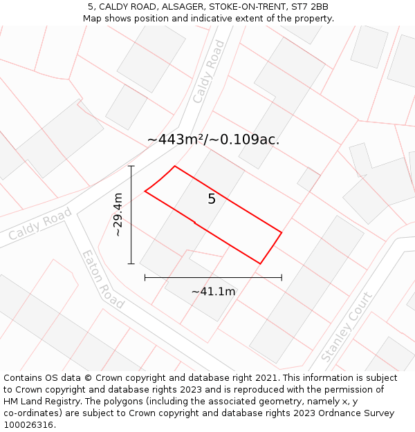 5, CALDY ROAD, ALSAGER, STOKE-ON-TRENT, ST7 2BB: Plot and title map