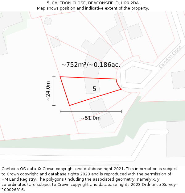 5, CALEDON CLOSE, BEACONSFIELD, HP9 2DA: Plot and title map