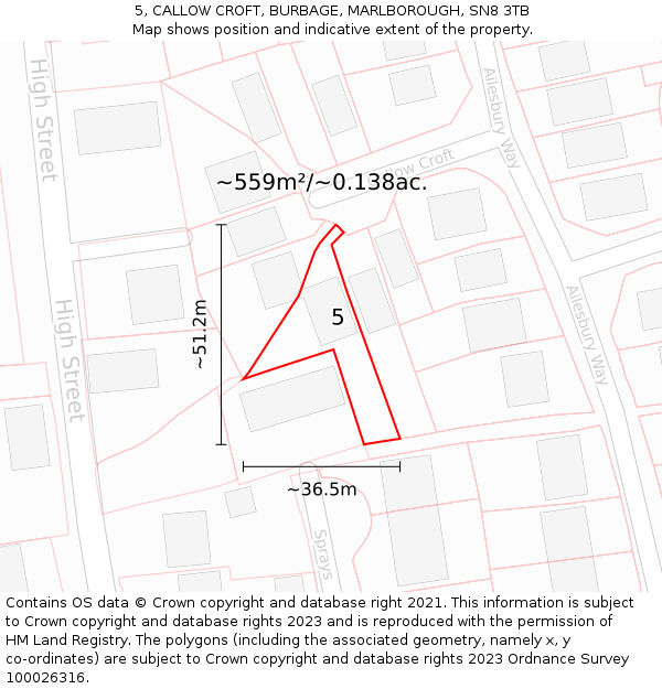 5, CALLOW CROFT, BURBAGE, MARLBOROUGH, SN8 3TB: Plot and title map