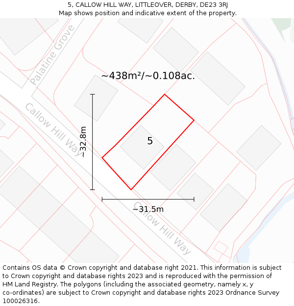 5, CALLOW HILL WAY, LITTLEOVER, DERBY, DE23 3RJ: Plot and title map