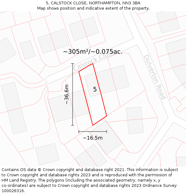 5, CALSTOCK CLOSE, NORTHAMPTON, NN3 3BA: Plot and title map