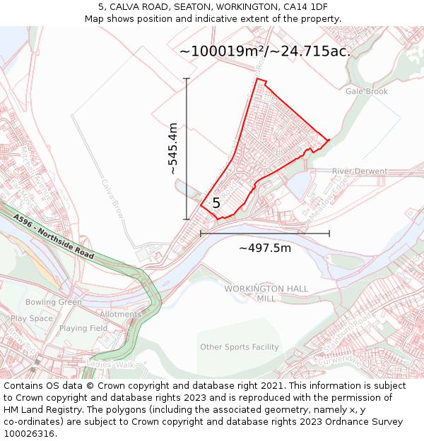 5, CALVA ROAD, SEATON, WORKINGTON, CA14 1DF: Plot and title map