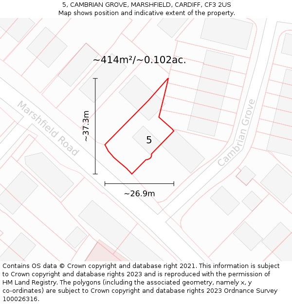 5, CAMBRIAN GROVE, MARSHFIELD, CARDIFF, CF3 2US: Plot and title map