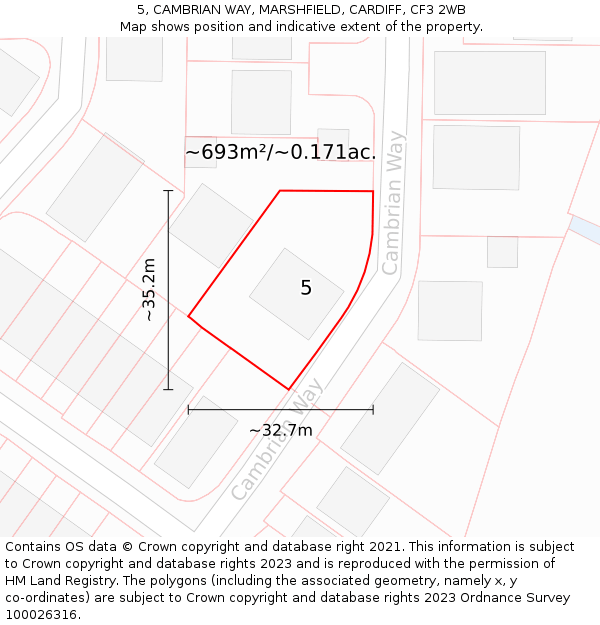 5, CAMBRIAN WAY, MARSHFIELD, CARDIFF, CF3 2WB: Plot and title map