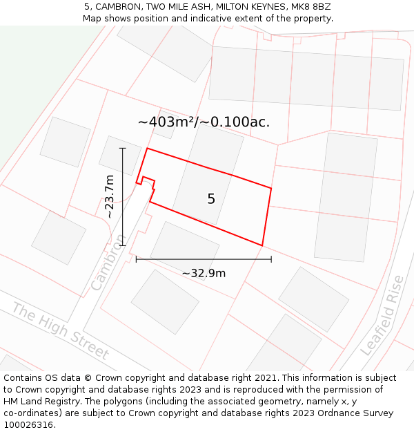 5, CAMBRON, TWO MILE ASH, MILTON KEYNES, MK8 8BZ: Plot and title map