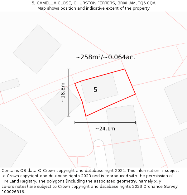 5, CAMELLIA CLOSE, CHURSTON FERRERS, BRIXHAM, TQ5 0QA: Plot and title map