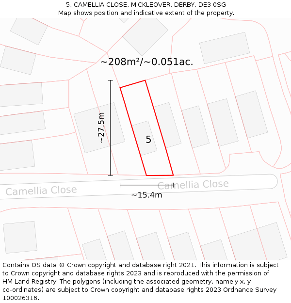5, CAMELLIA CLOSE, MICKLEOVER, DERBY, DE3 0SG: Plot and title map