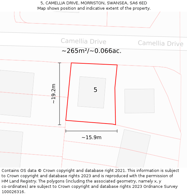 5, CAMELLIA DRIVE, MORRISTON, SWANSEA, SA6 6ED: Plot and title map