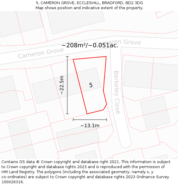 5, CAMERON GROVE, ECCLESHILL, BRADFORD, BD2 3DG: Plot and title map
