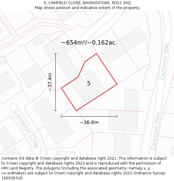 5, CAMFIELD CLOSE, BASINGSTOKE, RG21 3AQ: Plot and title map