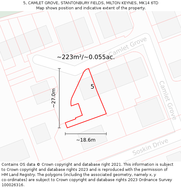 5, CAMLET GROVE, STANTONBURY FIELDS, MILTON KEYNES, MK14 6TD: Plot and title map