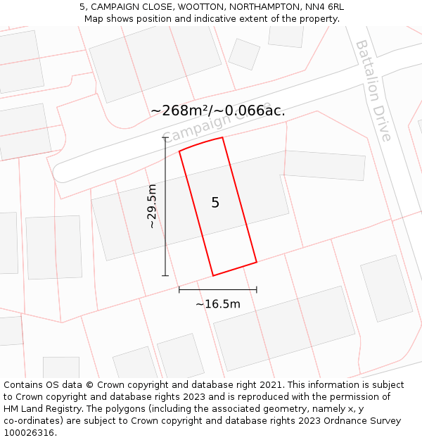 5, CAMPAIGN CLOSE, WOOTTON, NORTHAMPTON, NN4 6RL: Plot and title map