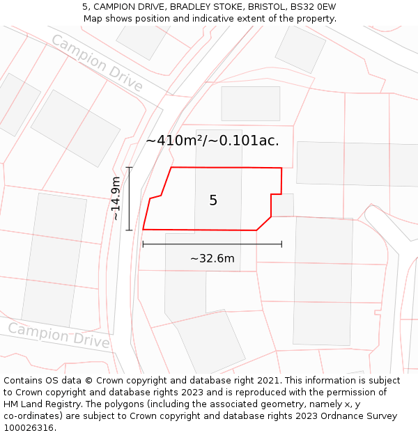5, CAMPION DRIVE, BRADLEY STOKE, BRISTOL, BS32 0EW: Plot and title map