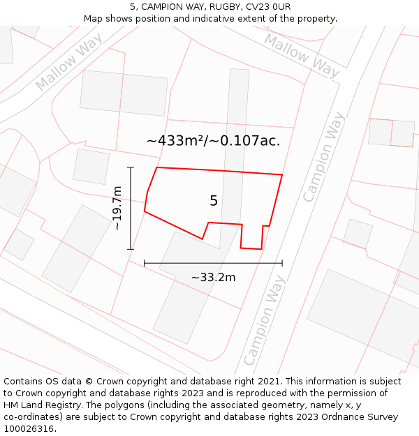 5, CAMPION WAY, RUGBY, CV23 0UR: Plot and title map