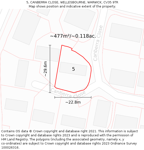 5, CANBERRA CLOSE, WELLESBOURNE, WARWICK, CV35 9TR: Plot and title map