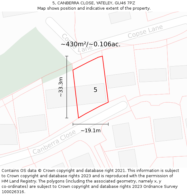 5, CANBERRA CLOSE, YATELEY, GU46 7PZ: Plot and title map
