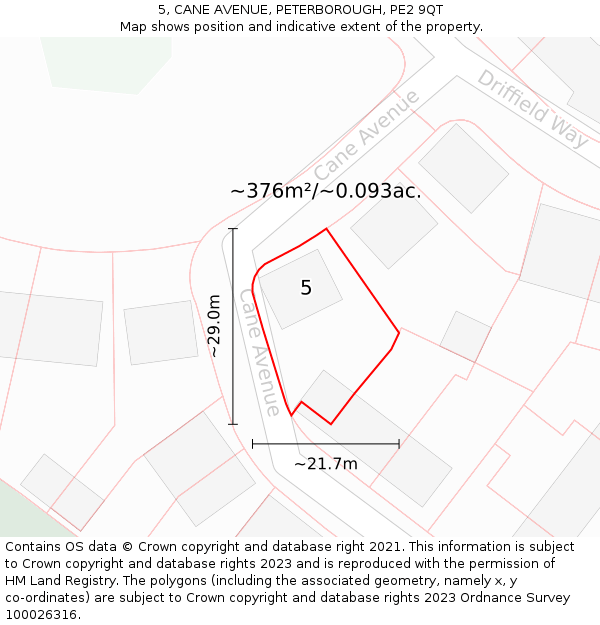 5, CANE AVENUE, PETERBOROUGH, PE2 9QT: Plot and title map