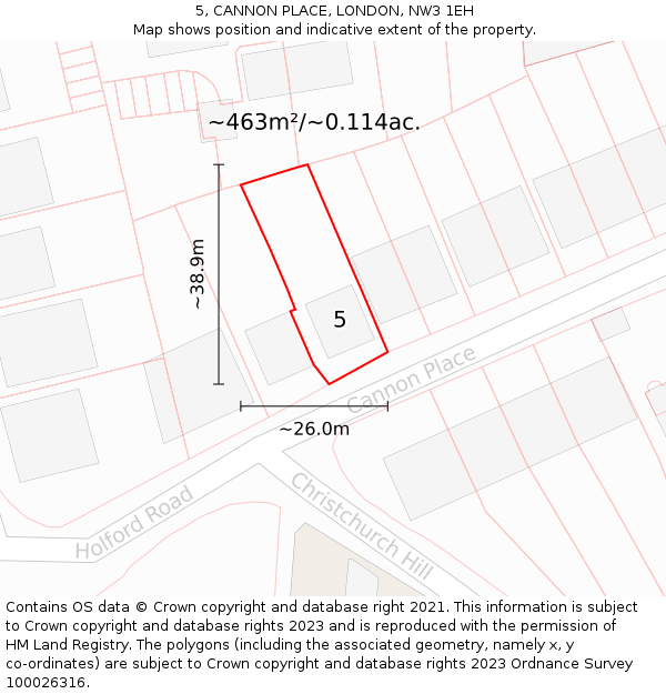 5, CANNON PLACE, LONDON, NW3 1EH: Plot and title map