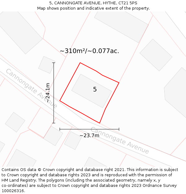 5, CANNONGATE AVENUE, HYTHE, CT21 5PS: Plot and title map