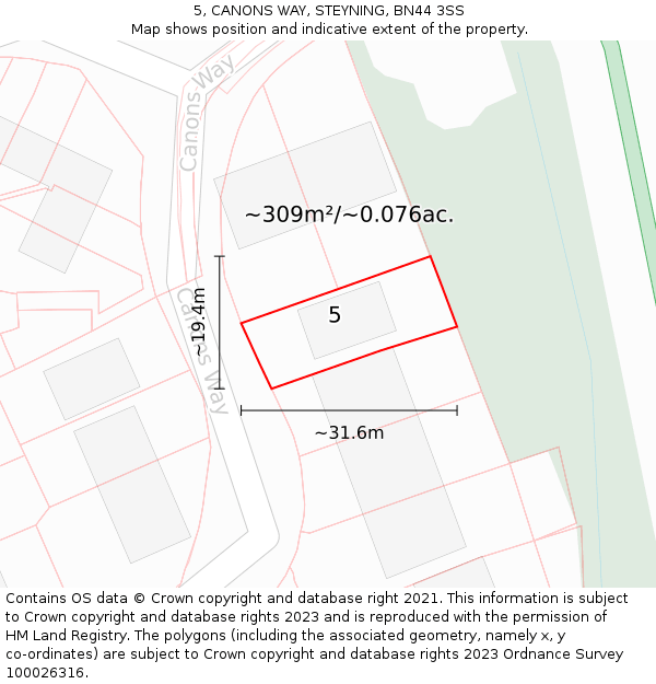 5, CANONS WAY, STEYNING, BN44 3SS: Plot and title map