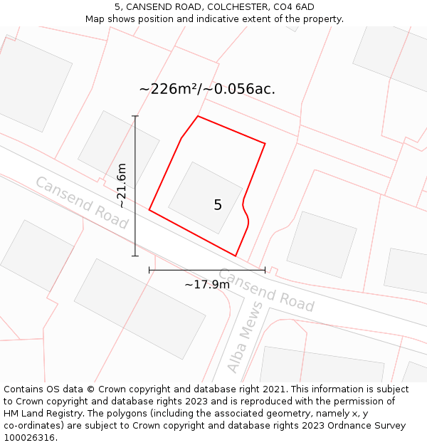 5, CANSEND ROAD, COLCHESTER, CO4 6AD: Plot and title map