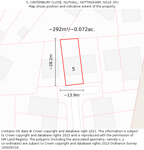 5, CANTERBURY CLOSE, NUTHALL, NOTTINGHAM, NG16 1PU: Plot and title map