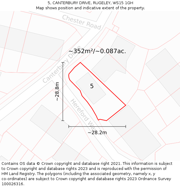 5, CANTERBURY DRIVE, RUGELEY, WS15 1GH: Plot and title map