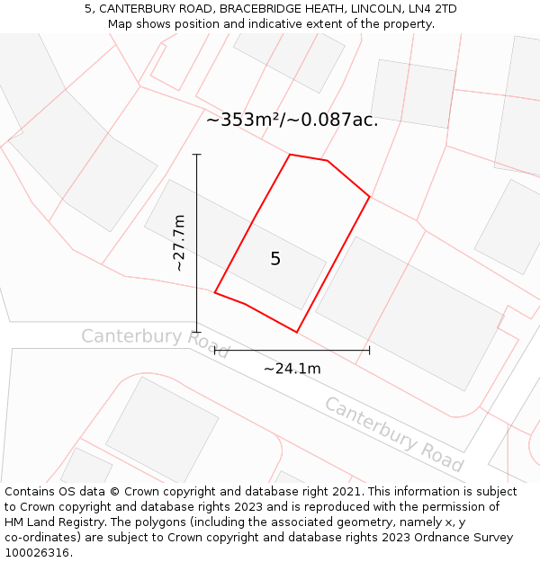 5, CANTERBURY ROAD, BRACEBRIDGE HEATH, LINCOLN, LN4 2TD: Plot and title map