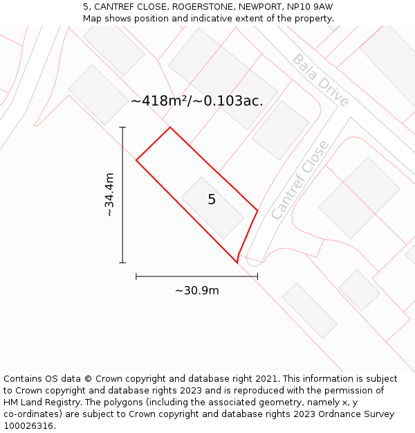 5, CANTREF CLOSE, ROGERSTONE, NEWPORT, NP10 9AW: Plot and title map
