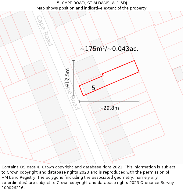 5, CAPE ROAD, ST ALBANS, AL1 5DJ: Plot and title map