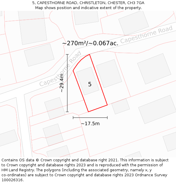 5, CAPESTHORNE ROAD, CHRISTLETON, CHESTER, CH3 7GA: Plot and title map