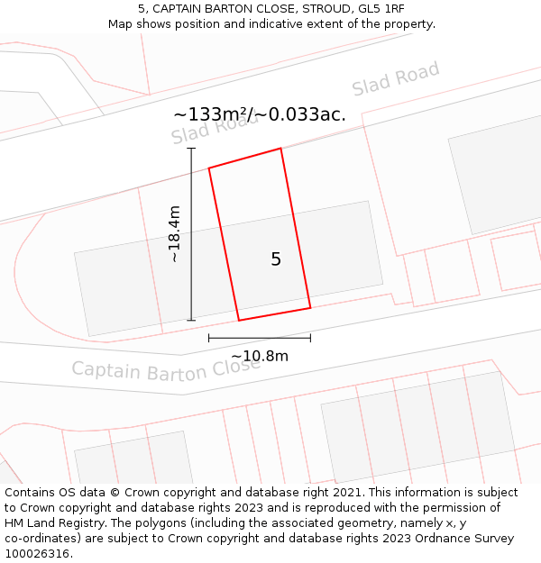 5, CAPTAIN BARTON CLOSE, STROUD, GL5 1RF: Plot and title map