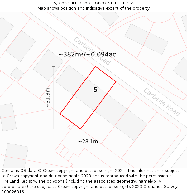 5, CARBEILE ROAD, TORPOINT, PL11 2EA: Plot and title map