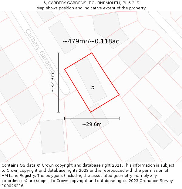 5, CARBERY GARDENS, BOURNEMOUTH, BH6 3LS: Plot and title map