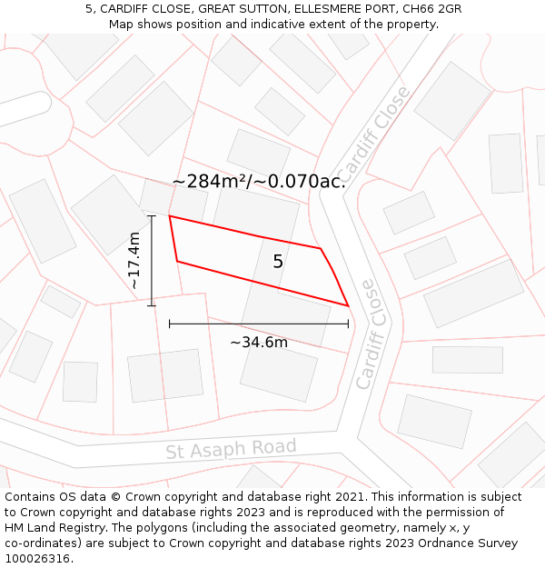 5, CARDIFF CLOSE, GREAT SUTTON, ELLESMERE PORT, CH66 2GR: Plot and title map