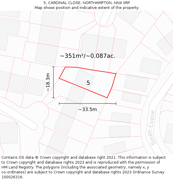 5, CARDINAL CLOSE, NORTHAMPTON, NN4 0RP: Plot and title map