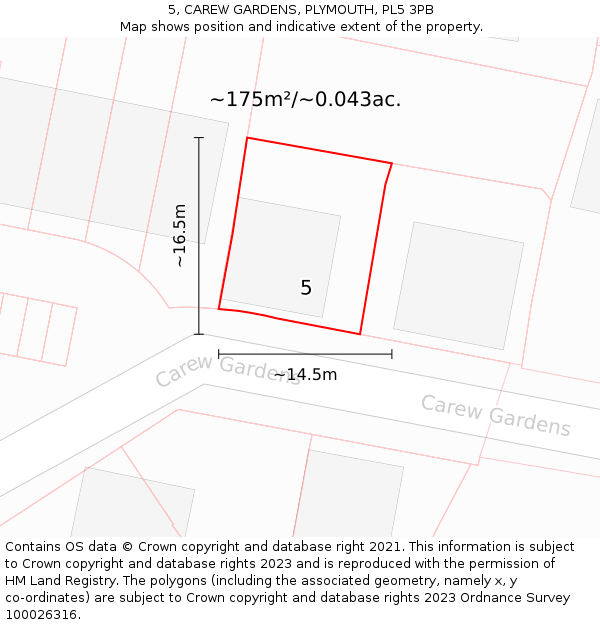 5, CAREW GARDENS, PLYMOUTH, PL5 3PB: Plot and title map