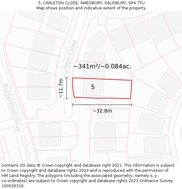 5, CARLETON CLOSE, AMESBURY, SALISBURY, SP4 7TU: Plot and title map
