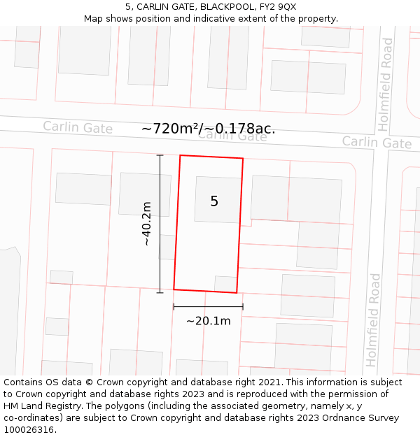 5, CARLIN GATE, BLACKPOOL, FY2 9QX: Plot and title map