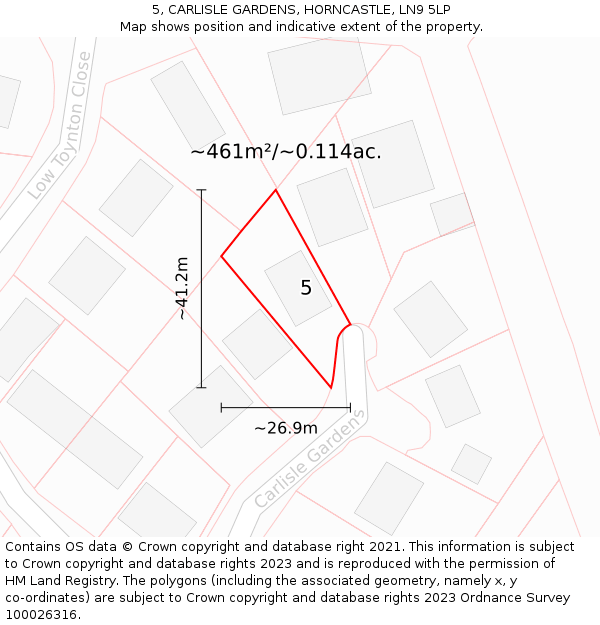 5, CARLISLE GARDENS, HORNCASTLE, LN9 5LP: Plot and title map