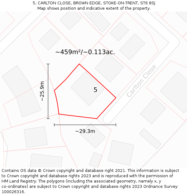 5, CARLTON CLOSE, BROWN EDGE, STOKE-ON-TRENT, ST6 8SJ: Plot and title map