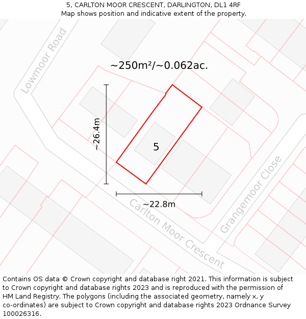 5, CARLTON MOOR CRESCENT, DARLINGTON, DL1 4RF: Plot and title map