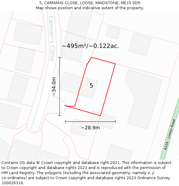 5, CARMANS CLOSE, LOOSE, MAIDSTONE, ME15 0DR: Plot and title map