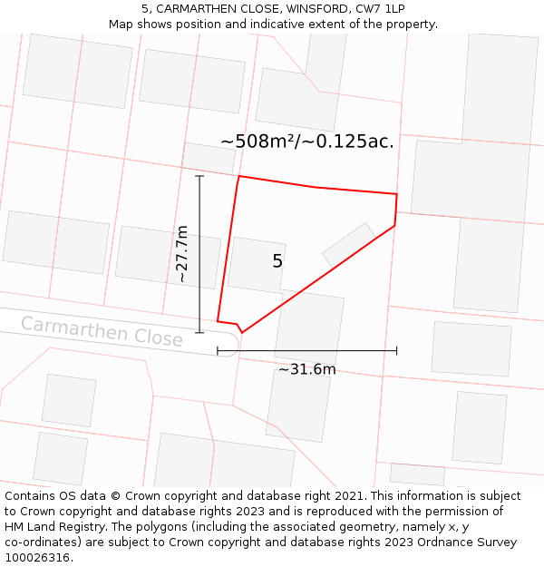 5, CARMARTHEN CLOSE, WINSFORD, CW7 1LP: Plot and title map